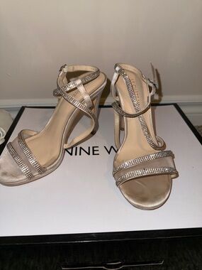 le chateau Champagne Rhinestone Strappy Heels
